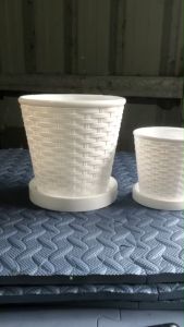 กระถางพลาสติก สานพร้อมจานรองขนาด 4นิ้ว/6.5นิ้ว