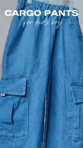 Multi Pocket Denim Pants for Kids Boys Korean Style Plain Loose Baggy Maong Cargo Pants for Kids Boys 5-14 Years Old