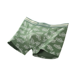 Miiow | Mens Pure Cotton Underwear Breathable Boxer Shorts Sport Antibacterial Mid Waist Elastic Belt Print Pattern Four Corner Pants