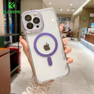 FLOVEME Luxury Magnetic Clear Phone Case For iphone 14 13 12 11 Pro Max 14 Plus Lens Protection Wireless Charging Transparent Shockproof Back Cover For iphone 14 13 12 11