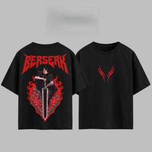 Bandai | Japanese Anime Berserk Guts T-shirt Men Women Pure Cotton 2026 Summer Top Harajuku Style Fashion Round Neck Short Sleeved Tees