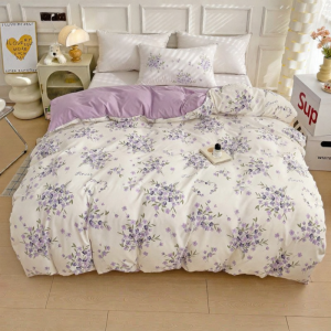 Romantic Floral Simple Design Winter Washed Cotton & Knit Cotton Double Layer Bedding
