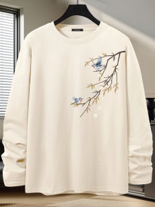 Pure Cotton Long Sleeve T-Shirt for Men Spring Autumn Thin Style Inner Wear Casual Youth Fashion Animal Cartoon Print Tee