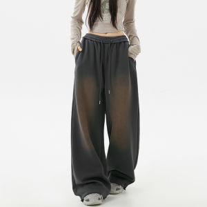 OOINS American Retro Thickened Fleece Womens Loose Wide Leg Harlan Pants Straight Casual Long Trousers Street Style High Waist