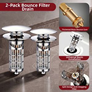 TAOSHI | Spring Operated Water Plug General Use Hair Filtering Clog Prevention