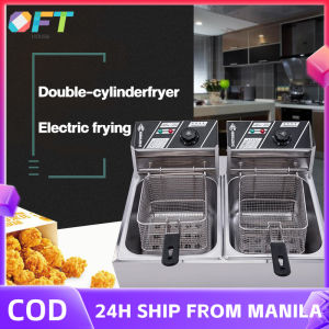 12L Fryer with Timing Function Commercial Stall Electric Fryer Double Pot Fryer Large Capacity French Fries Fryer with Double Basket and Timer