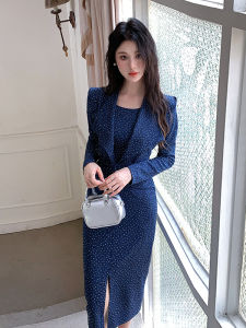 Elegant Silver-Ironed Slimming High-Waist Dress Shiny Luxury Polyester Fiber Long Sleeve Evening Gown for Women