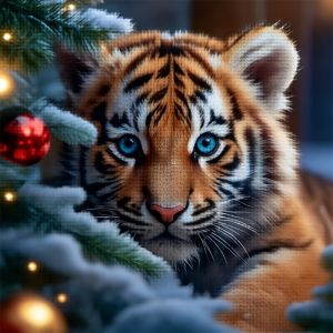 HUACAN 11CT Christmas Embroidery Winter Tiger Animal Cross Stitch Kit Snow Printed Canvas 11CT Hand Sewing Home Decor Items