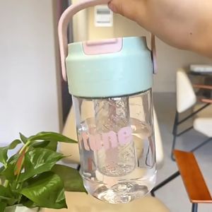 600ml Portable Straw Water Bottle High-Value Water Cup Travel Water Bottle Sports Cup Handle Flower Tea Cup