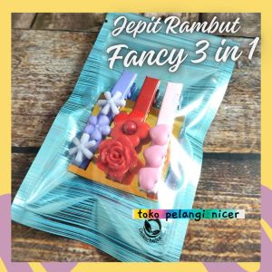 Jepit Rambut 3 in 1 Kep Rambut Korea Motif Bunga Love Multiwarna Jepitan Rambut Fancy Aksesoris