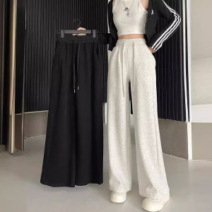 กางเกงขายาวทรงหลวมเอวสูงสไตล์อเมริกันสำหรับเต้นวัฟเฟิลฤดูร้อน กางเกงขายาวลำลองเอวยางยืด กางเกงขายาวทรงหลวม