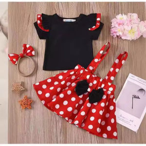 Ryn studio Girls Princess Dress Cute Polka Dot Mesh Dress Christmas Girls Dress Foreign Style Short Skirt Three-piece Set