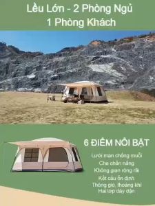Lều cắm trại 5-12 người 2 lớp cao cấp chống mưa nắng cực tốt cực bền