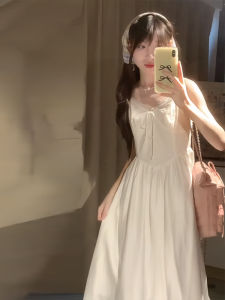 French Initial White Strapless Dress Women Summer New Beautiful Pure Desire Milk Sweet Tea Break Long Dress Princess Style Sweetness