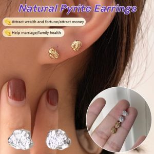 [Fortune and Wealth] Natural Pyrite Earrings the Source of Energy Irregular Texture Light Luxury Natural Fashion Earrings