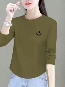 Slimming Effect Pure Cotton Long Sleeve round Neck Base Shirt Womens Spring Autumn Loose Fit Fashionable Trendy Top