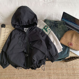Childrens Clothing Spring and Autumn Kids Outdoor Jacket Coat Windproof Outdoor Double Layer Hooded Black Baby Boy Parka Jacket