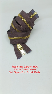 Resleting Zipper Jaket YKK Gigi Besi 70 cm / 28 inch Coklat - Gold Open End Buka Lepas Bolak Balik Harga Per Biji