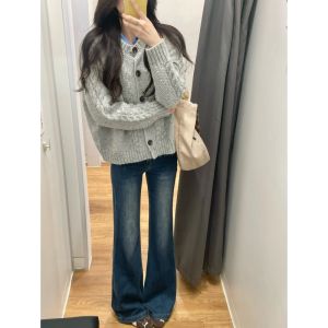 High Waist Bell Bottom Denim Jeans Womens Vintage Washed Slimming Distressed Casual Straight Leg Jeans Long Length