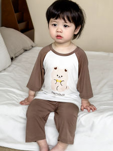 Summer Childrens Sleepwear Thin Ice Silk Modal Half Sleeve Seven Points Home Clothes Set for Boys And Girls Comfortable Air Conditioning Suit