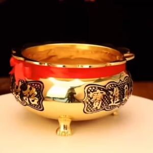 Luckycharm168 Golden Lotus Tripod Burner Brass Calabash Incense Stick Holder Chinese Decorated Yoga Spa Meditation