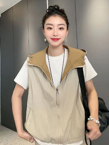 Loose Double-Sided Wearable Hooded Vest Womens Summer New Casual Versatile Sun Protection Short Jacket Outerwear