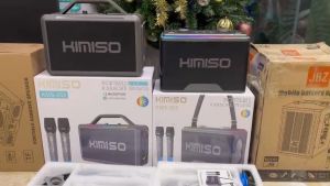 Loa Bluetooth KIMISO KMS-262 kèm 2 micro karaoke không dây công suất 35W hiệu ứng đèn LED