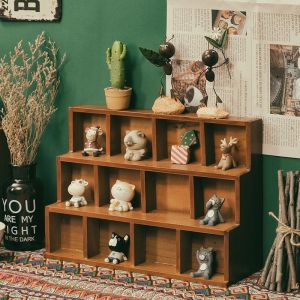 Wooden 12 Home Miscellaneous Items Organizer Display Shelf Zakka Style Desktop Storage Cabinet No Drilling Needed