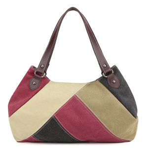Pink Fashionable Lightweight Contrast Color Patchwork Canvas Underarm Bag Ladies Single Shoulder Bag Casual Simple Handbag
