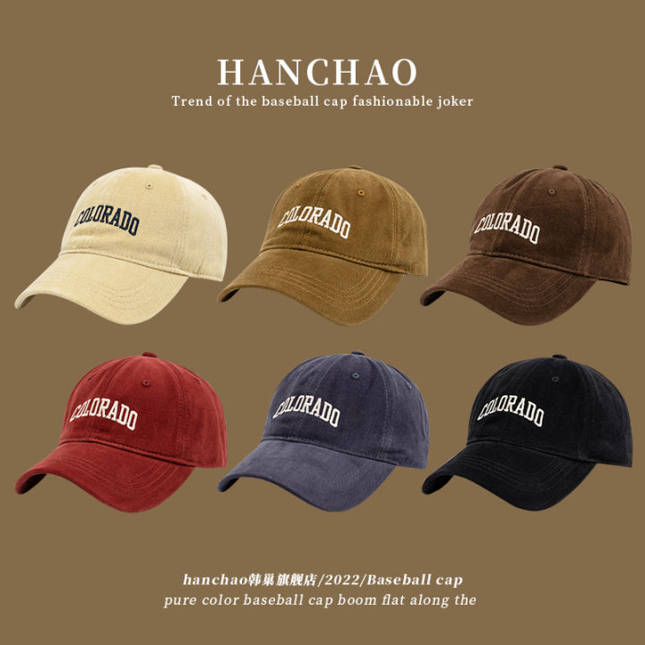หมวกเบสบอลผ้าฝ้ายลําลองสําหรับผู้ชายผู้หญิงปักขอบชายคากว้าง Han Chao ...