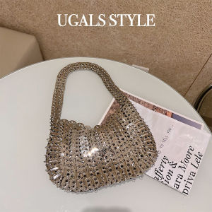 Ugals Retro Metal Shiny Hand-Woven Sequins Glitter Dumpling Underarm Phone Bag Satchel Crossbody Pouch