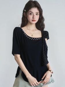 AIYITI | Unique Bead Embellished Off-Shoulder Short Sleeve T-shirt