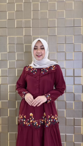 Qiarinn - Gamis Bordir Susun Tiga Bahan Katun Toyobo fodu