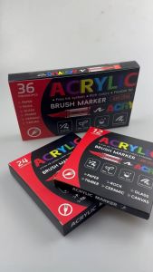 12/24/36 Colors Acrylic Paint Markers Brush Tip Water Based Acrylic Markers with Automatic Ink Control System Waterproof Acrylic Paint Pens for Rock Painting Wood Fabric Egg Christmas Gift