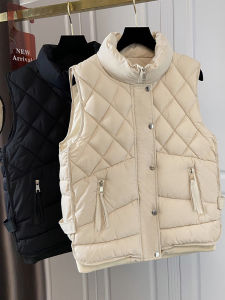 เสื้อกั๊กผ้าฝ้ายขนเป็ดทรงหลวมสำหรับผู้หญิง ฤดูใบไม้ร่วง/ฤดูหนาว ปี 2025 ดีไซน์สี่เหลี่ยมจัตุรัสแบบอเนกประสงค์ เสื้อคลุมกันหนาว