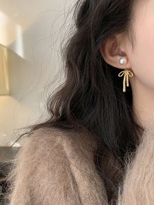 Elegant S925 Silver Needle Pearl Stud Earrings Butterfly Knot Design Versatile Womens Fashion Jewelry Lightweight Luxury