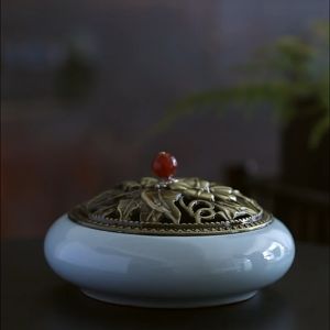 Vintage Incense Burner Ceramic Incense Sandalwood Censer Wormwood Incense Stick Holder Aromatherapy Home Decor Gift 陶瓷香炉 熏香炉 盘香炉 家居摆件