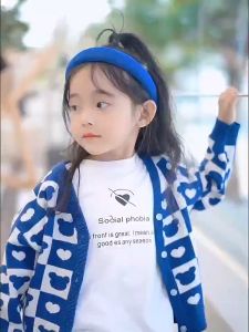 เสื้อกันหนาวเด็กผู้หญิง - วันเด็ด เสื้อกันหนาวโสด สีฟ้าน่ารัก เสื้อคาร์ดิแกนเสื้อสเวตผู้หญิง 231121