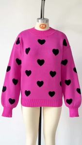 Autumn Winter Womens Knit Fashion Pullovers Love Print Long Sleeve Tops Elegant Retro Sweater Woman Knitwears Female Clothing