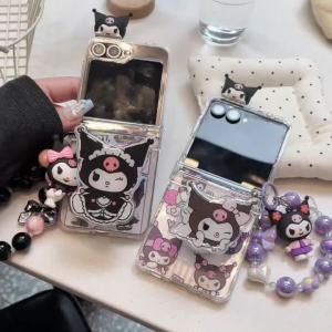 Sanrio | Cute Cartoon Kuromi Magnetic Stand Flip Hinge Phone Case For Samsung Zflip 7FE Zflip 6 5 4 3 7 Shockproof Protect TPU Soft Cover
