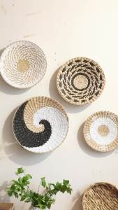 1/6 Pcs Boho Hand Woven Wall Basket Hanging Home Decorative Rustic Wall Basket Decor Art Gift for Kitchen Farmhouse Living Room