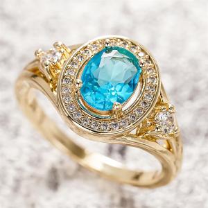 Huitan Gold Color Ring for Women Fashion Party Daily Versatile Luxury Wedding Inlaid Shiny Blue CZ Elegant Accessories Jewelry