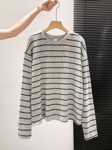 เสื้อยืดคอกลมแขนยาวผู้หญิงฤดูใบไม้ร่วง 2025 ทรงหลวมสบายๆ ลายทาง ความหนาปกติ ระบายอากาศได้ดี สวมใส่สบาย