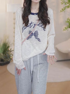 Áo Thun Dài Tay Màu Tương Phản Cho Nữ Mùa Xuân Hè Mới Mỏng in Nơ Thiết Kế Chống Nắng