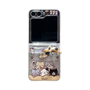 3D Cartoon Cat Flip Cover for Samsung ZFlip7 FE Protective Shockproof Female Style Acrylic Material Creative Trendy Design