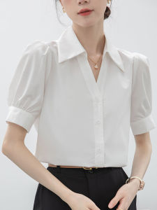 French Style White Short Sleeve Shirt Womens Summer New Unique Elegant Design Sense Small Audience Commute Top
