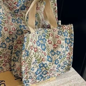 กระเป๋าสะพายไหล่ผ้าใบความจุขนาดใหญ่สำหรับผู้หญิง กระเป๋าถือแบบลำลองสำหรับใช้ในชีวิตประจำวัน กระเป๋าสะพายไหล่ผ้าลายดอกไม้สำหรับใส่ไปทำงานและเรียนรู้