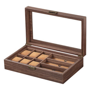 Handmade High-End Wooden/Pu Leather 6+3 Slot Watch And Sunglasses Organizer Multi-Function Jewelry Display Stand Box