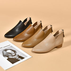 Spring Autumn New Style Genuine Leather Short Boots Women Pointed Toe Thick Heel Soft Surface Single Boot Versatile Autumn Winter Fashion Boots