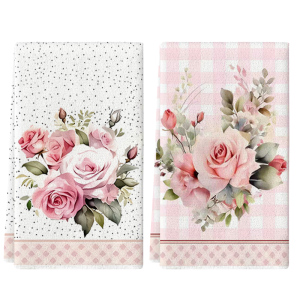 2Pcs Vintage Pink Rose Print Kitchen Towels 40Cm*60Cm Towel Set Super Absorbent Soft Cleaning Cloth Cooking and Baking Tea Towel Hand Towel Cleaning Cloth Dishcloth Kitchen Decoration Living Room Decoration Kitchen Essentials Home Essentials